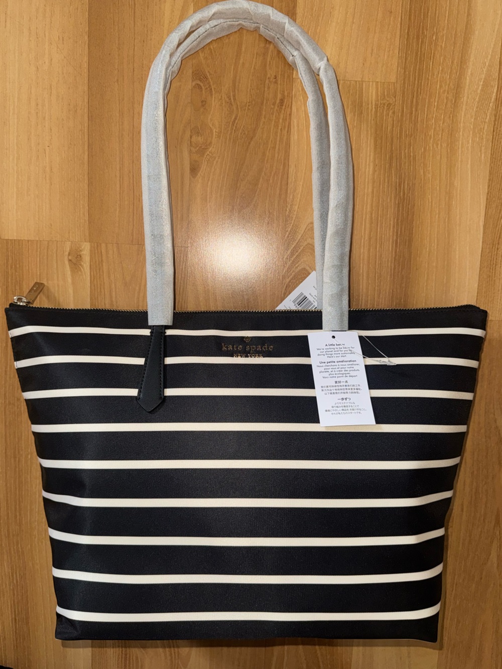 Kate Spade New York Kitt Jess Stripe Printed Large Tote Black and White
